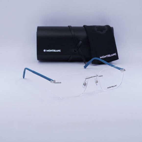 Final Price! Montblanc MB0222O 005 Silver/Blue Eyeglasses 55mm